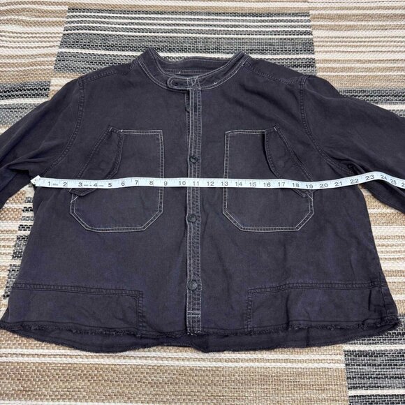 Free People We The Free Cropped Moto Bomber Shirt Relaxed Fit Washed Black Sz XL - Picture 9 of 13